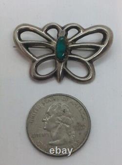 Vintage Navajo Native American Sterling Silver Blue Turquoise Butterfly Pin