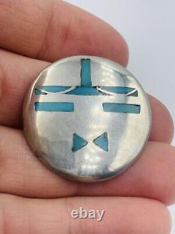 Vintage Navajo Native American Sterling Silver Blue Turquoise Inlay Face Pin