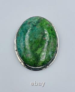 Vintage Navajo Native American Sterling Silver Large Green Turquoise Pin Pendant