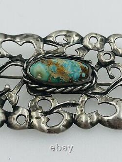 Vintage Navajo Native American Sterling Silver Turquoise Hand Made Pin