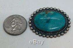 Vintage Navajo Native American Sterling Silver Turquoise Pin Signed JP