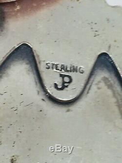 Vintage Navajo Native American Sterling Silver Turquoise Pin Signed JP