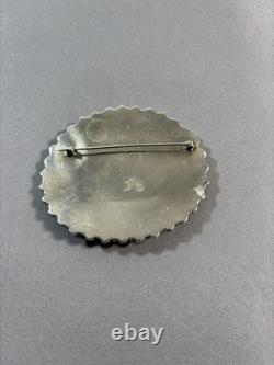 Vintage Navajo Native American Turquoise & Coral Silver Pin Brooch