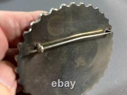 Vintage Navajo Native American Turquoise & Coral Silver Pin Brooch