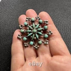 Vintage Navajo Native American Turquoise Sterling Silver Brooch Pin Star Circle
