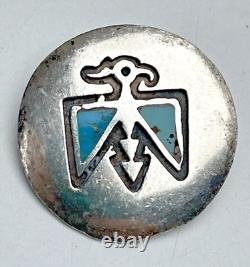 Vintage Navajo Native American Turquoise Thunderbird Sterling Silver Brooch Pin