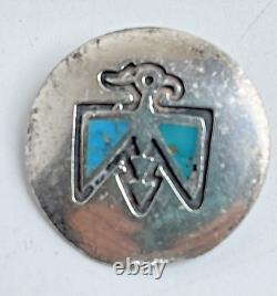 Vintage Navajo Native American Turquoise Thunderbird Sterling Silver Brooch Pin