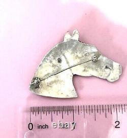 Vintage Navajo Native Horse Turquoise Bridal Hand Stamped Silver Brooch Pin