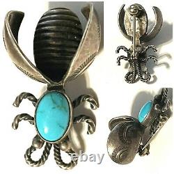 Vintage Navajo Native Sterling Silver Turquoise Bug Beetle Pin Brooch 1 1/8