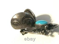 Vintage Navajo Native Sterling Silver Turquoise Bug Beetle Pin Brooch 1 1/8