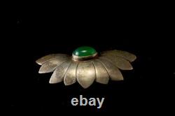 Vintage Navajo Nt Southwestern Jade Sterling Flower Brooch Pin