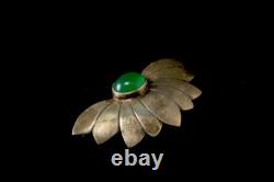 Vintage Navajo Nt Southwestern Jade Sterling Flower Brooch Pin