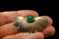 Vintage Navajo Nt Southwestern Jade Sterling Flower Brooch Pin