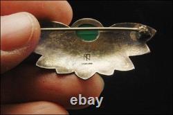 Vintage Navajo Nt Southwestern Jade Sterling Flower Brooch Pin