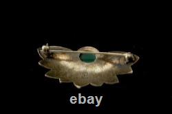 Vintage Navajo Nt Southwestern Jade Sterling Flower Brooch Pin