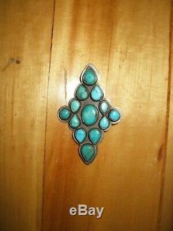 Vintage Navajo Oscar Betz Green & Blue Southwest Turquoise Silver Pin Brooch