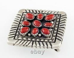 Vintage Navajo Pendant/ Pin with Red Coral Hand made Sterling Silver