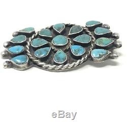 Vintage Navajo Petit Point Natural Turquoise Sterling Silver Pin Brooch 14.9g