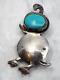 Vintage Navajo Quail Turquoise Eye 925 Sterling Native American Bird Pin Brooch