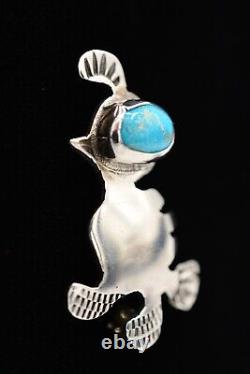 Vintage Navajo Quail Turquoise Eye 925 Sterling Native American Bird Pin Brooch
