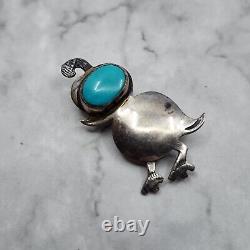 Vintage Navajo Quail Turquoise Eye 925 Sterling Native American Bird Pin Brooch