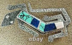 Vintage Navajo Robert Vandever Sterling Silver Inlay Turquoise Lizard Pin Brooch