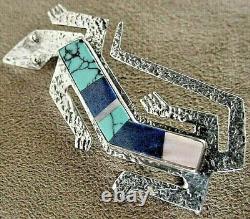 Vintage Navajo Robert Vandever Sterling Silver Inlay Turquoise Lizard Pin Brooch