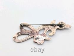 Vintage Navajo Sandcast Sterling Silver Turquoise Roadrunner Bird Brooch Pin