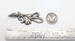 Vintage Navajo Sandcast Sterling Silver Turquoise Roadrunner Bird Brooch Pin