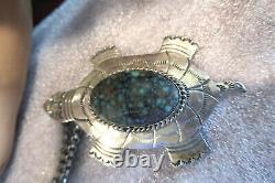 Vintage Navajo Signed Native American Platero Fne Turquoise Turtle Pin Pendant