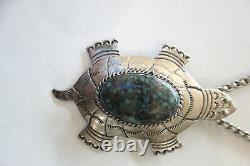 Vintage Navajo Signed Native American Platero Fne Turquoise Turtle Pin Pendant
