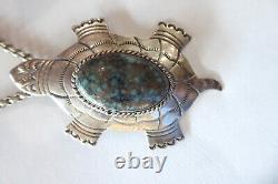 Vintage Navajo Signed Native American Platero Fne Turquoise Turtle Pin Pendant