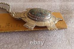 Vintage Navajo Signed Native American Platero Fne Turquoise Turtle Pin Pendant