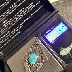 Vintage Navajo Signed R Monte Hand Stamped Sterling Silver & Turquoise Brooch