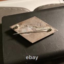 Vintage Navajo Signed R Monte Hand Stamped Sterling Silver & Turquoise Brooch