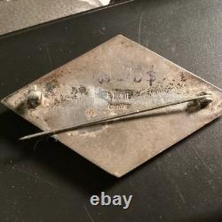 Vintage Navajo Signed R Monte Hand Stamped Sterling Silver & Turquoise Brooch