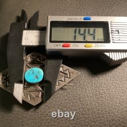 Vintage Navajo Signed R Monte Hand Stamped Sterling Silver & Turquoise Brooch