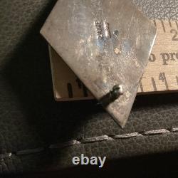 Vintage Navajo Signed R Monte Hand Stamped Sterling Silver & Turquoise Brooch