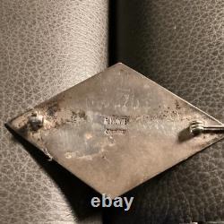 Vintage Navajo Signed R Monte Hand Stamped Sterling Silver & Turquoise Brooch