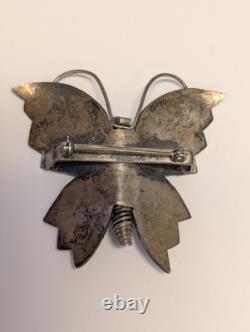 Vintage Navajo Silver Butterfly Brooch Hand Stamped Coil Body 2.25