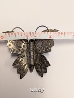Vintage Navajo Silver Butterfly Brooch Hand Stamped Coil Body 2.25