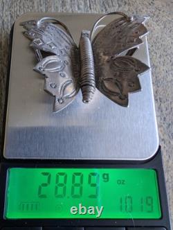 Vintage Navajo Silver Butterfly Brooch Hand Stamped Coil Body 2.25