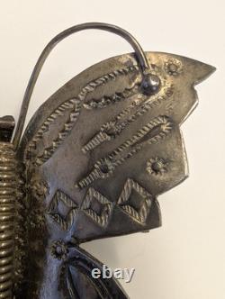 Vintage Navajo Silver Butterfly Brooch Hand Stamped Coil Body 2.25