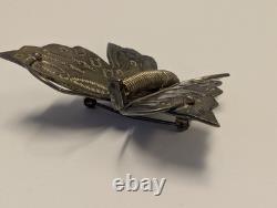 Vintage Navajo Silver Butterfly Brooch Hand Stamped Coil Body 2.25