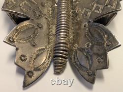Vintage Navajo Silver Butterfly Brooch Hand Stamped Coil Body 2.25