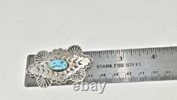 Vintage Navajo Silver Handmade Brooch with Centered Turquoise Nug F Arviso