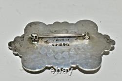 Vintage Navajo Silver Handmade Brooch with Centered Turquoise Nug F Arviso