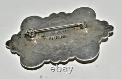 Vintage Navajo Silver Handmade Brooch with Centered Turquoise Nug F Arviso