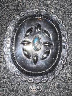 Vintage Navajo Silver Pin by Austin Wilson Lone Mountain Turquoise 1920s-1930s