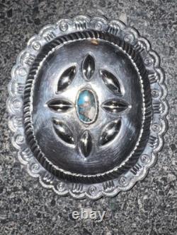 Vintage Navajo Silver Pin by Austin Wilson Lone Mountain Turquoise 1920s-1930s
